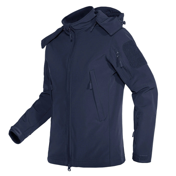 Dame vandtæt soft shell jakke, grå, fleeceforet, justerbar hætte, moderne design til udendørs og hverdag.