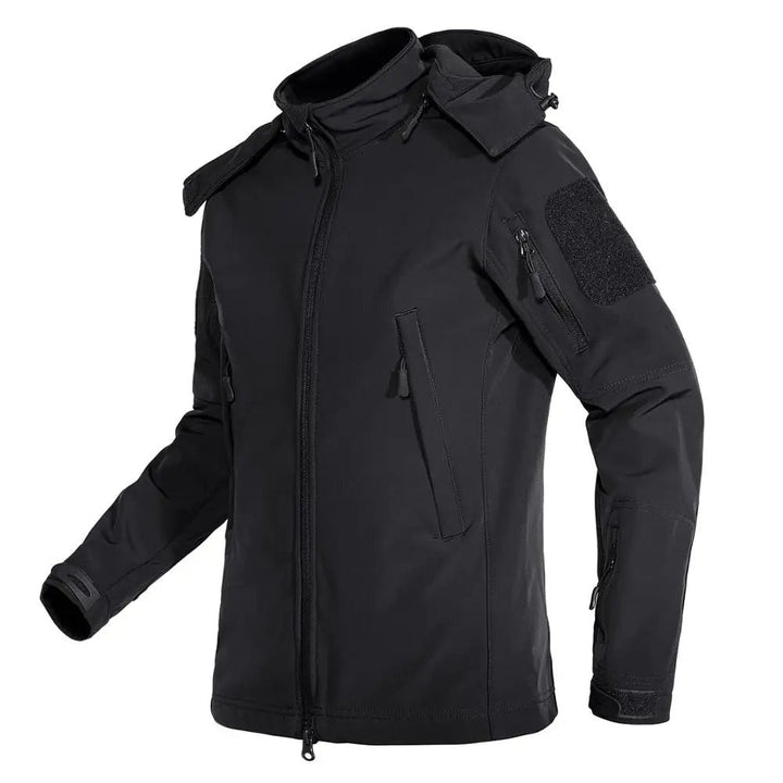 Dame vandtæt soft shell jakke, grå, fleeceforet, justerbar hætte, moderne design til udendørs og hverdag.