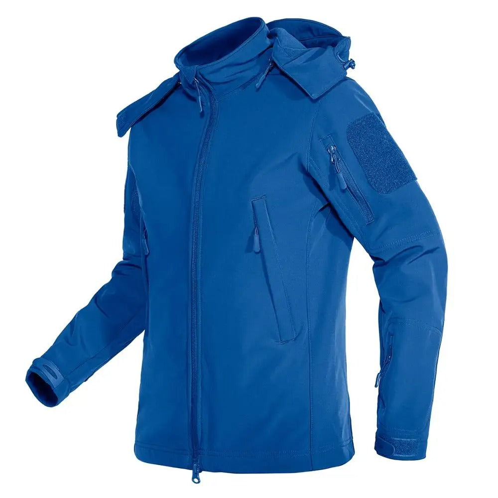 Dame vandtæt soft shell jakke, grå, fleeceforet, justerbar hætte, moderne design til udendørs og hverdag.