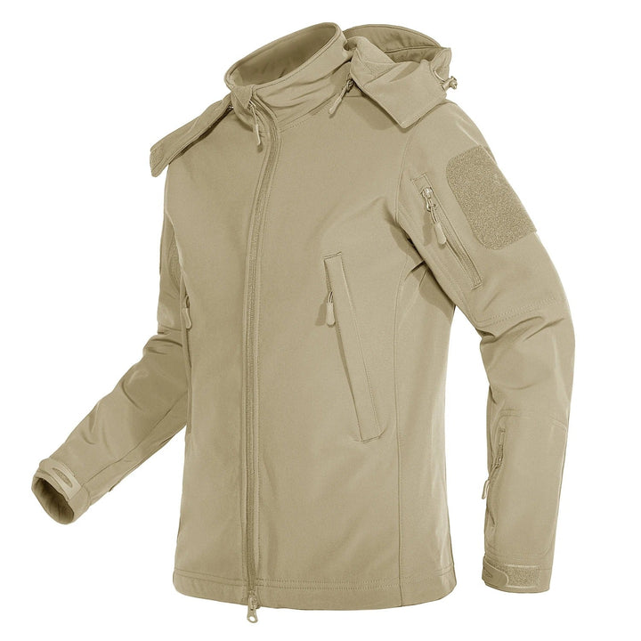 Dame vandtæt soft shell jakke, grå, fleeceforet, justerbar hætte, moderne design til udendørs og hverdag.