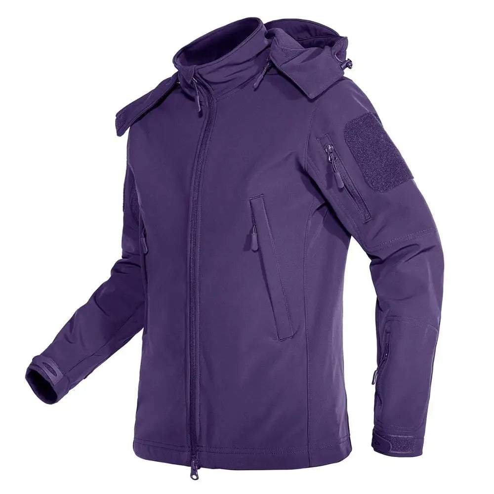 Dame vandtæt soft shell jakke, grå, fleeceforet, justerbar hætte, moderne design til udendørs og hverdag.