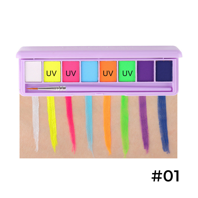 Dame vandopløselig fluorescerende makeup-palette, levende nuancer, multifunktionel, smuk farve, velegnet til festmakeup.