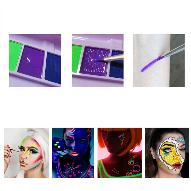 Dame vandopløselig fluorescerende makeup-palette, levende nuancer, multifunktionel, smuk farve, velegnet til festmakeup.