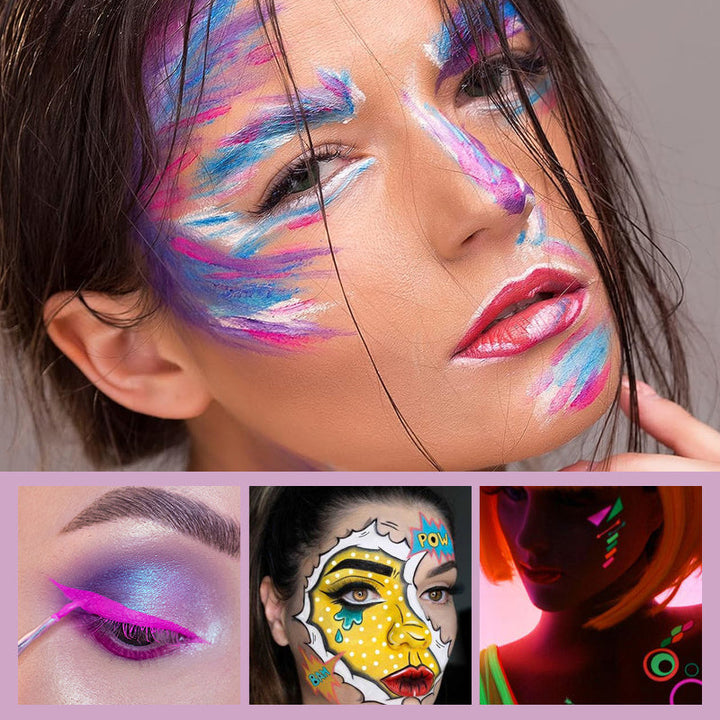 Dame vandopløselig fluorescerende makeup-palette, levende nuancer, multifunktionel, smuk farve, velegnet til festmakeup.