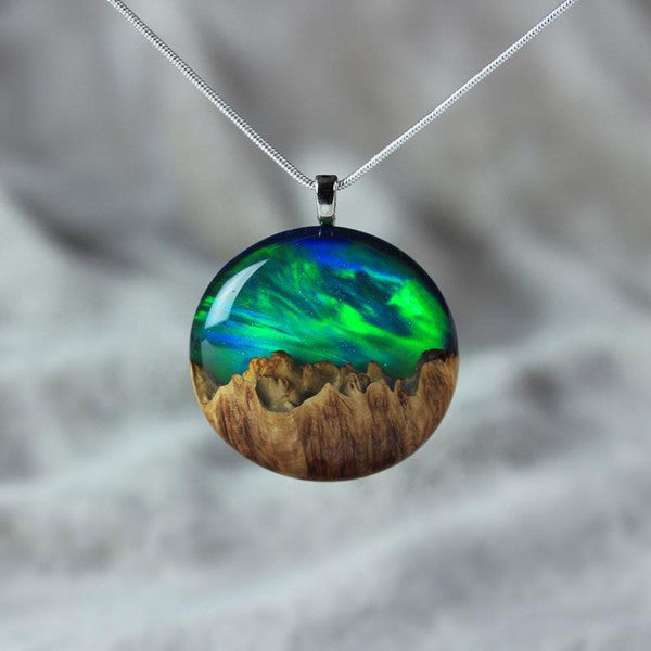 Dame grøn og gul ædelsten glas halskæde, funklende vedhæng, elegant 38mm diameter, nordlys stil.