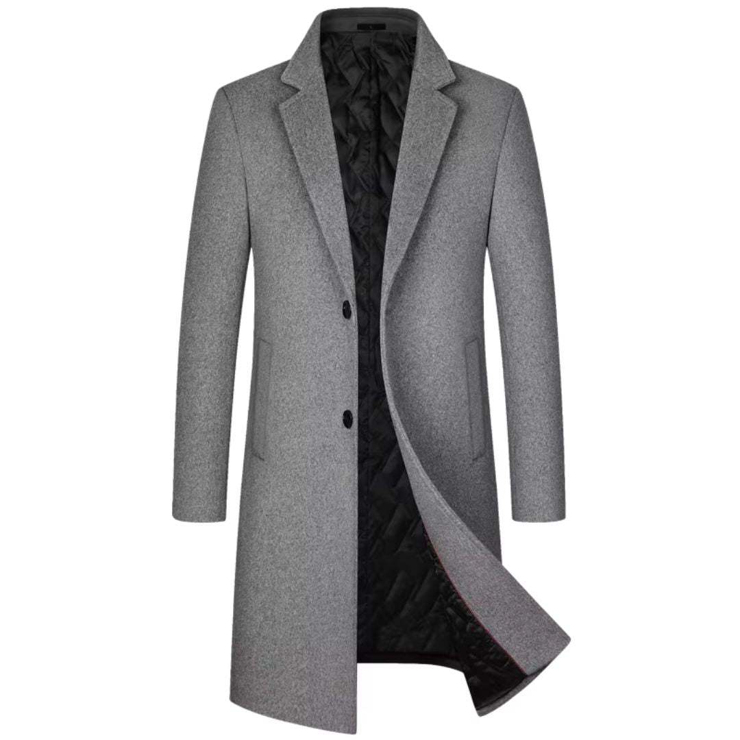 Dame uld trenchcoat: elegant snit, kvalitetsuld, silkefor, to dybe lommer. Perfekt til efteråret.