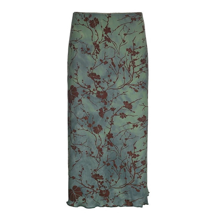 Dame vintage blomstret midi-nederdel, åndbart stof, lav talje, tidløs stil, sommer mode