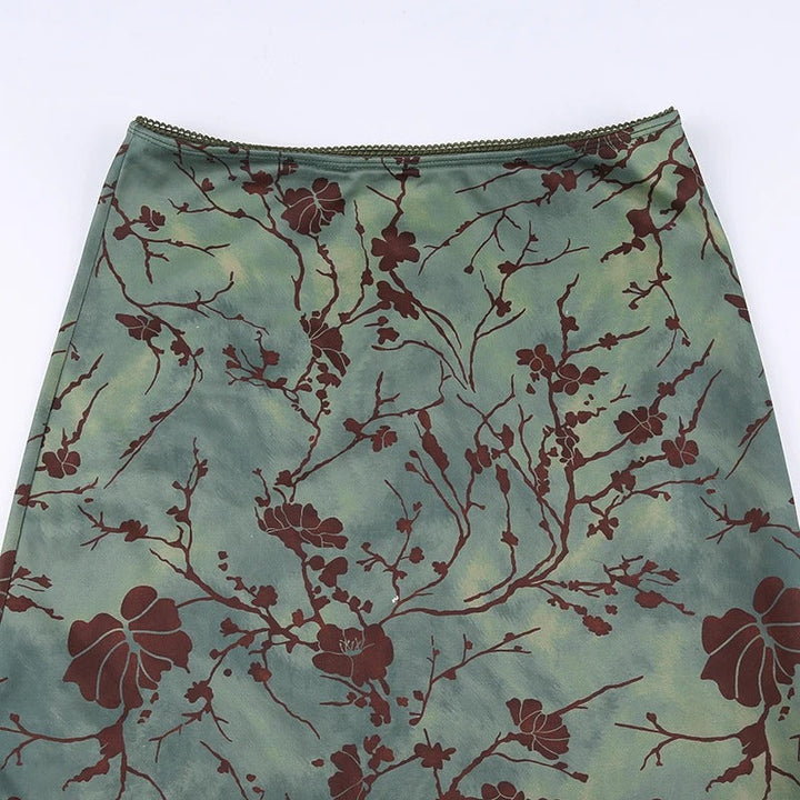 Dame vintage blomstret midi-nederdel, åndbart stof, lav talje, tidløs stil, sommer mode
