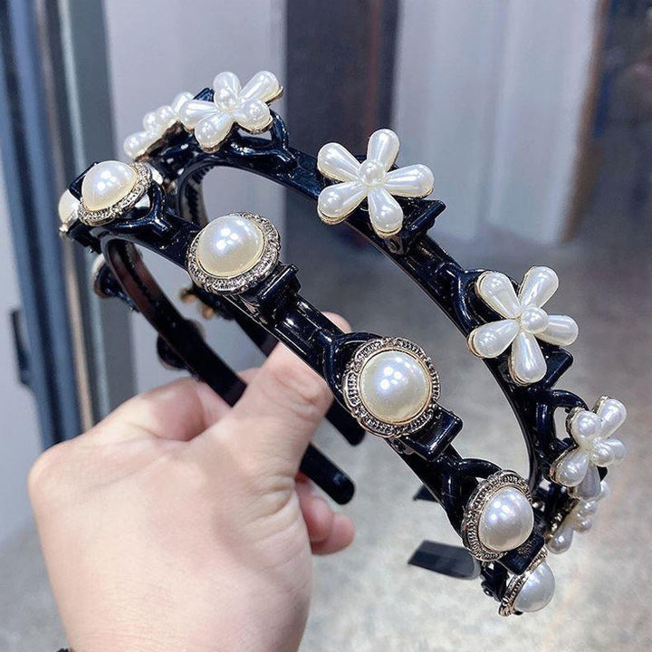 Dame vintage skridfri hårbøjle sort akryl med perler og rhinsten, velegnet til elegante og afslappede frisurer.