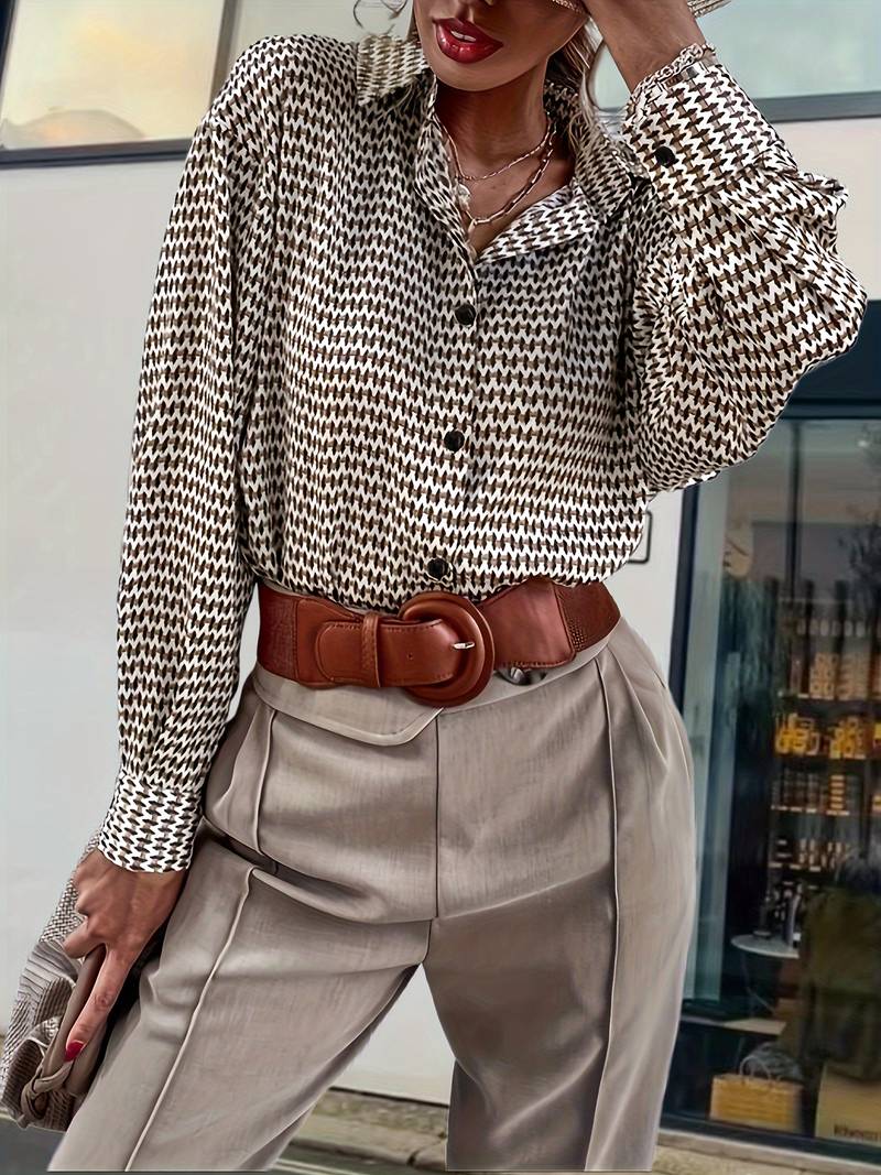Dame vintage langærmet bluse i blå med retro detaljer
