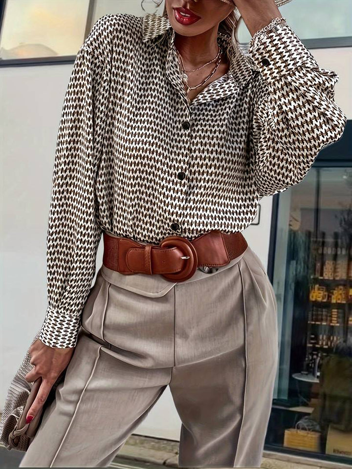 Dame vintage langærmet bluse i blå med retro detaljer