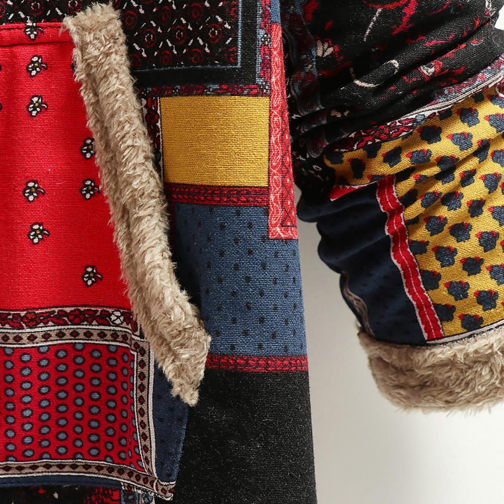 "Naisten vintage-hupullinen pitkä fleecetakki, romanttinen kuosi, tilava huppu, lämpimän hämärän ruskea sävy."