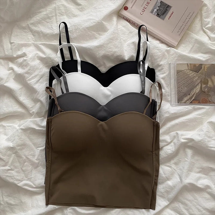 Dame enfarvet skåret camisole, grå, bred halsudskæring, behageligt elastisk stof.