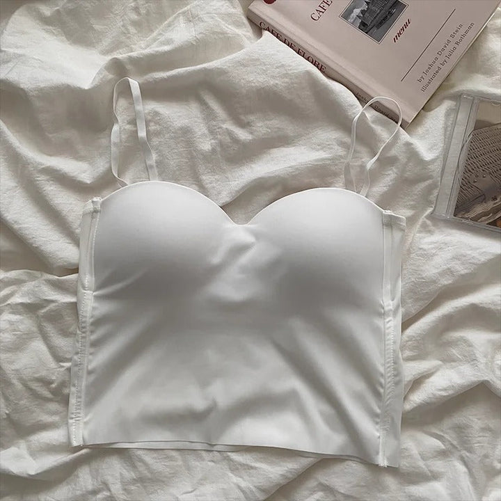 Dame enfarvet skåret camisole, brun, bred halsudskæring, behageligt elastisk stof.