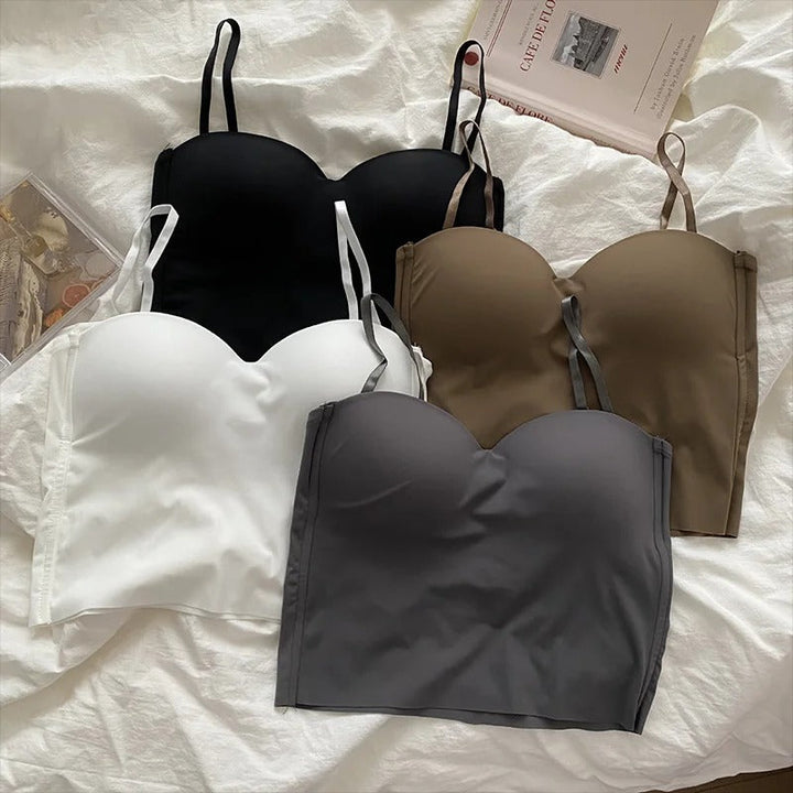 Dame enfarvet skåret camisole, grå, bred halsudskæring, behageligt elastisk stof.