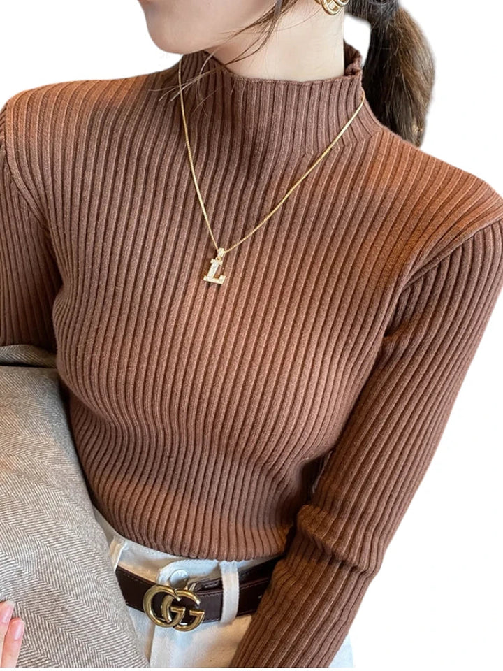Dame ensfarvet langærmet turtleneck strik, blødt og behageligt materiale giver stil og varme.