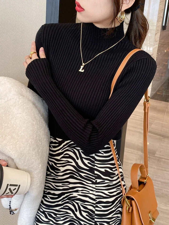 Dame ensfarvet langærmet turtleneck strik, blødt og behageligt materiale giver stil og varme.