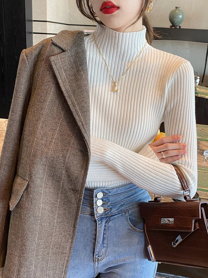 Dame ensfarvet langærmet turtleneck strik, blødt og behageligt materiale giver stil og varme.