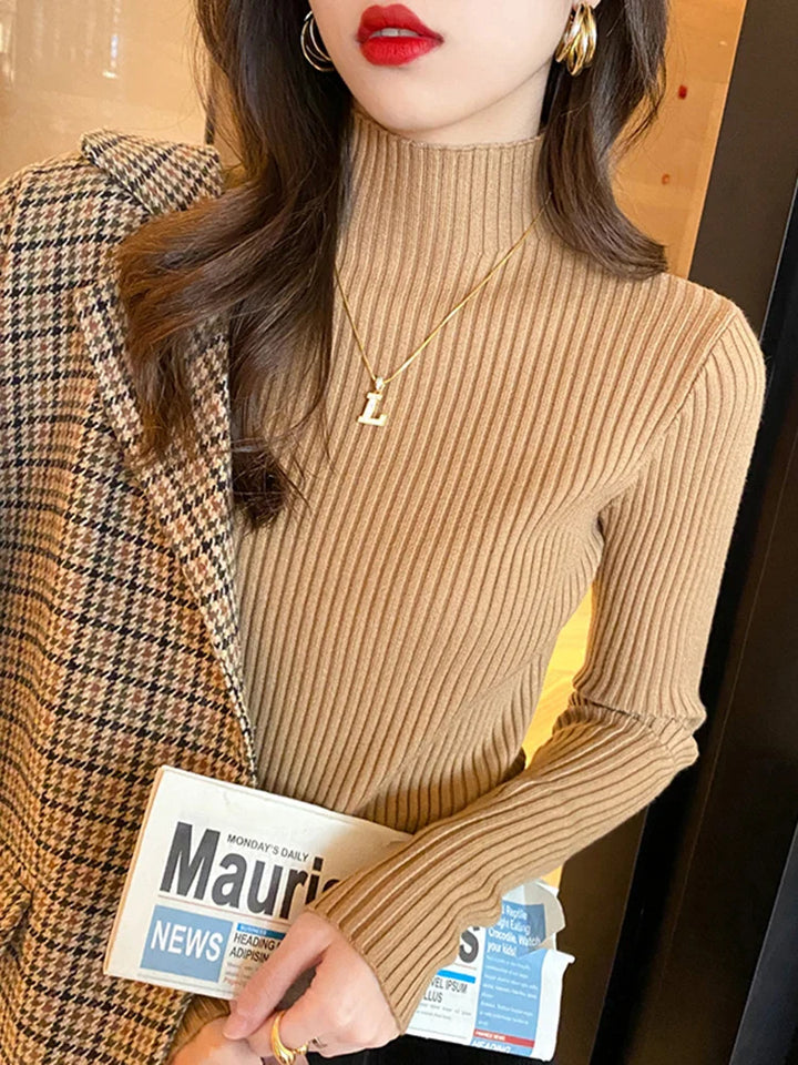 Dame ensfarvet langærmet turtleneck strik, blødt og behageligt materiale giver stil og varme.