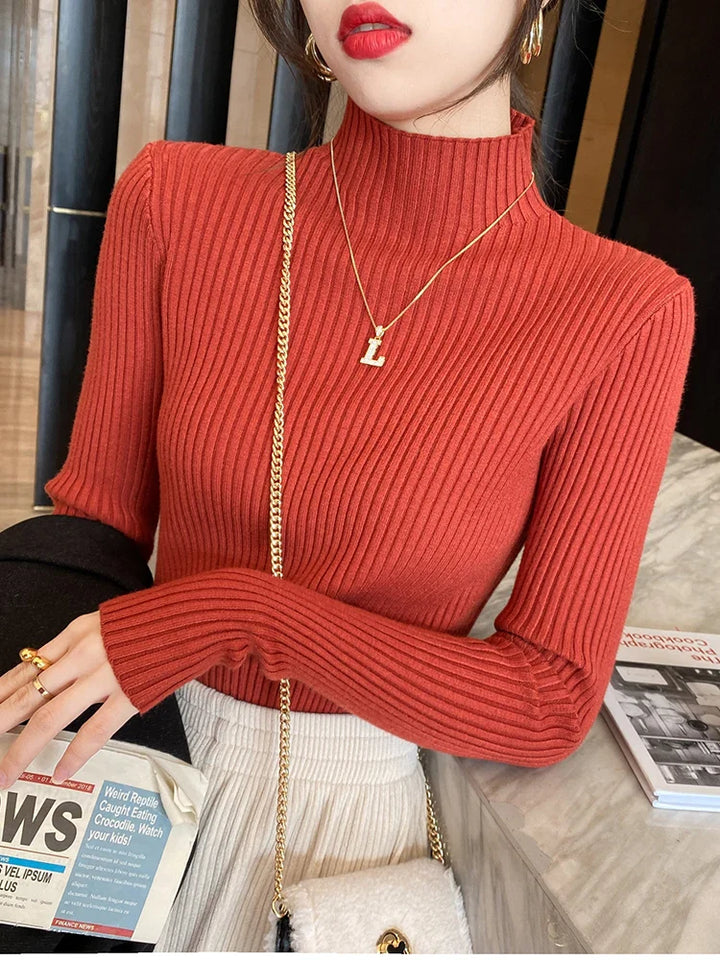 Dame ensfarvet langærmet turtleneck strik, blødt og behageligt materiale giver stil og varme.