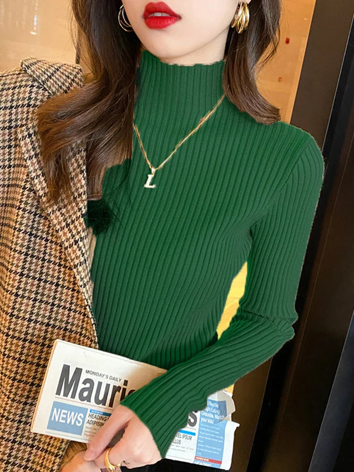 Dame ensfarvet langærmet turtleneck strik, blødt og behageligt materiale giver stil og varme.