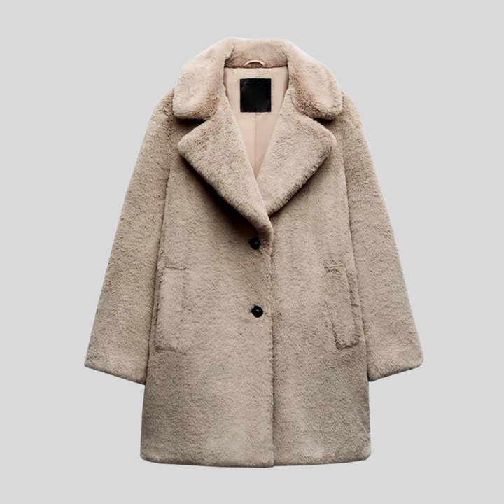 Naisten ylipitkä lämmin tekokarvatakki, elegantti leveäkauluksinen takki syksyyn ja talveen, käytännöllinen napitus.
