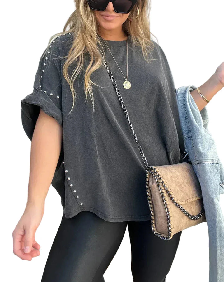 Dame oversized T-shirt, afslappet, behagelig, åndbar, flere farver, oversized pasform, hvid baggrund