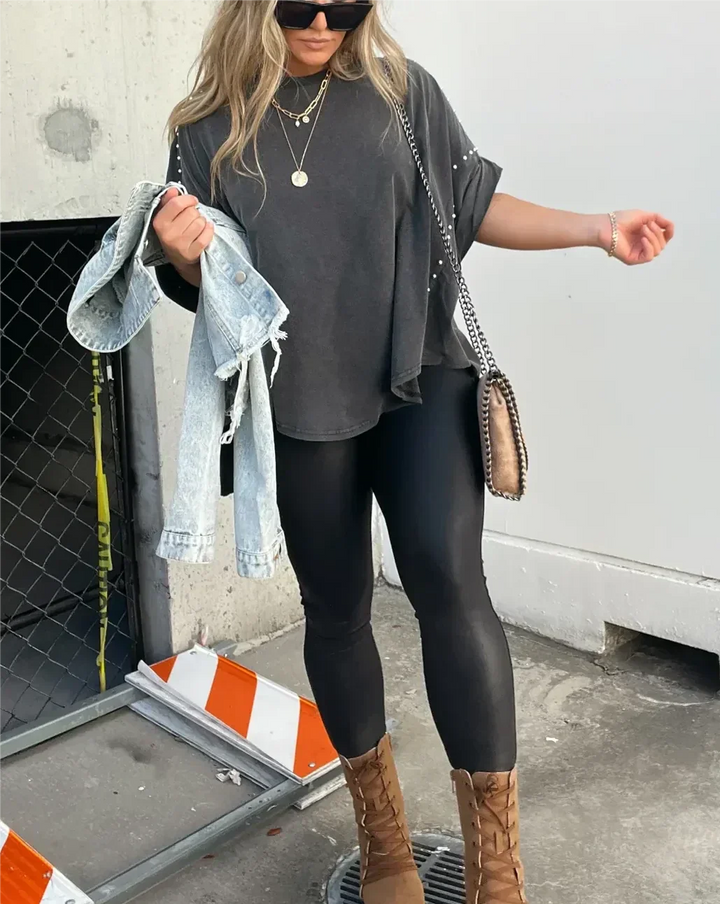 Dame oversized T-shirt, afslappet, behagelig, åndbar, flere farver, oversized pasform, hvid baggrund