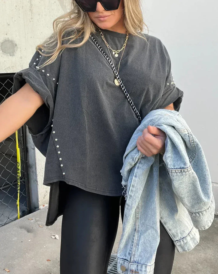 Dame oversized T-shirt, afslappet, behagelig, åndbar, flere farver, oversized pasform, hvid baggrund