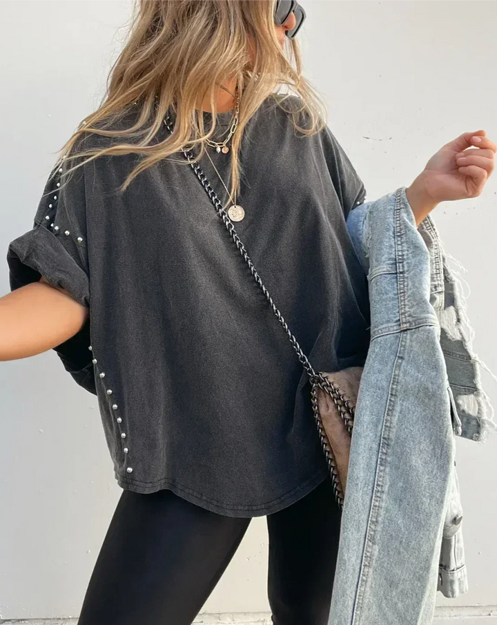 Dame oversized T-shirt, afslappet, behagelig, åndbar, flere farver, oversized pasform, hvid baggrund