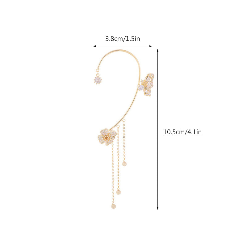 Damer zirkonia sommerfugl øreringe, guld og sølv, klare zirkonia-sten, elegant design, blomster- og sommerfuglmønster.