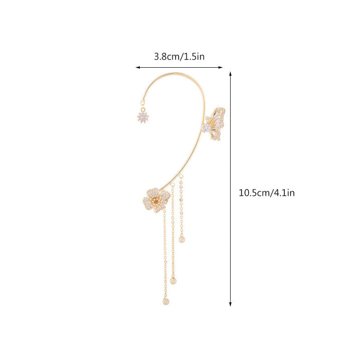 Damer zirkonia sommerfugl øreringe, guld og sølv, klare zirkonia-sten, elegant design, blomster- og sommerfuglmønster.