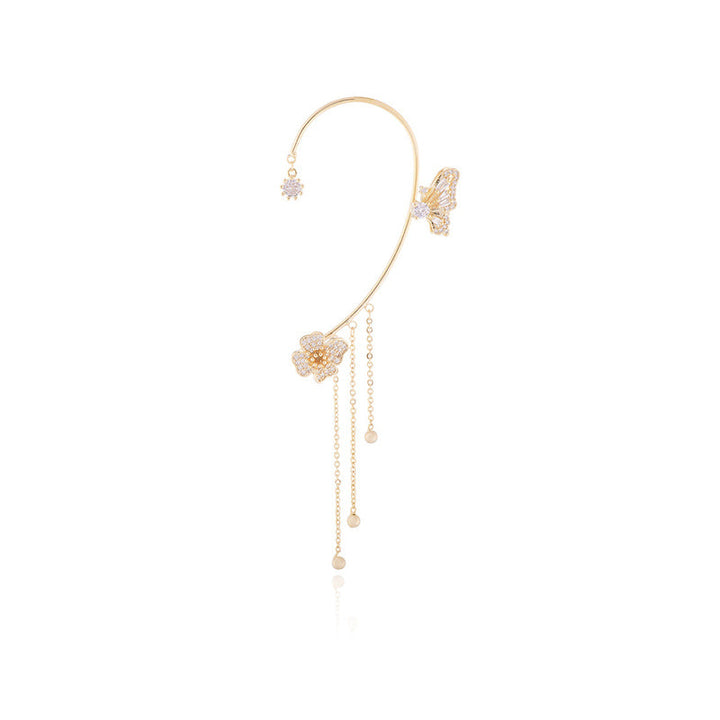 Damer zirkonia sommerfugl øreringe, guld og sølv, klare zirkonia-sten, elegant design, blomster- og sommerfuglmønster.