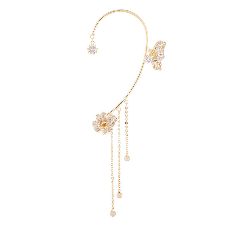 Damer zirkonia sommerfugl øreringe, guld og sølv, klare zirkonia-sten, elegant design, blomster- og sommerfuglmønster.
