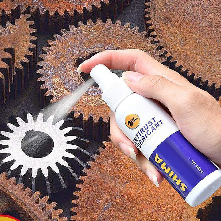 Hurtig rustfjerner spray til metaloverflader; klar sprayflaske med sølvkappe, nemt auto- og værktøjsprodukt.