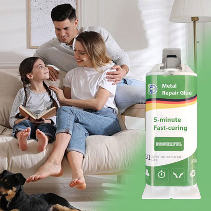 "Nopeasti kuivuva hitsausliima, harmaa, vahva ja kestävä, metalli- ja muovikorjaukseen, kiinteytyy 5 minuutissa."