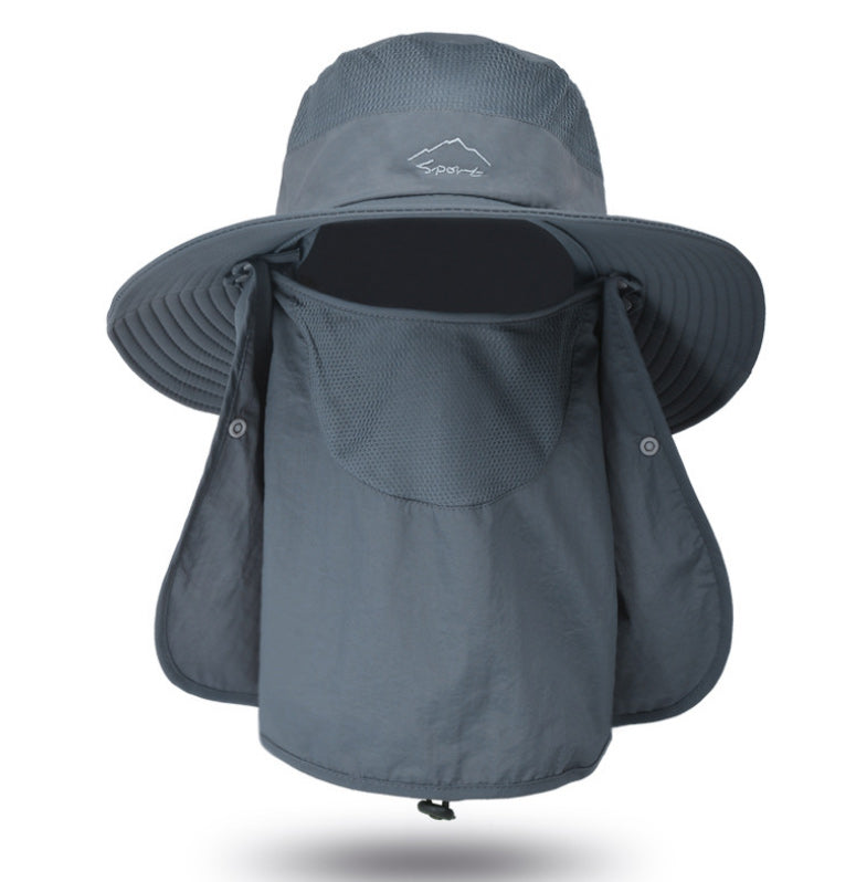 Hurtigttørrende unisex udendørs hat med UV-beskyttelse, bred skygge, aftagelige dele, beige farve, udendørs baggrund