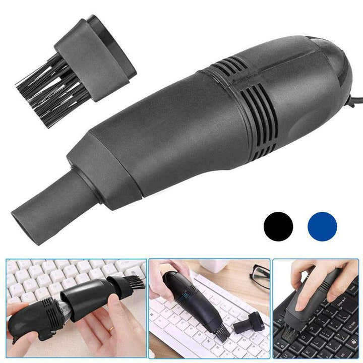 USB-drevet tastaturstøvsuger, sort med LED-lys, kompakt rengøringsværktøj til skrivebord og tastatur.