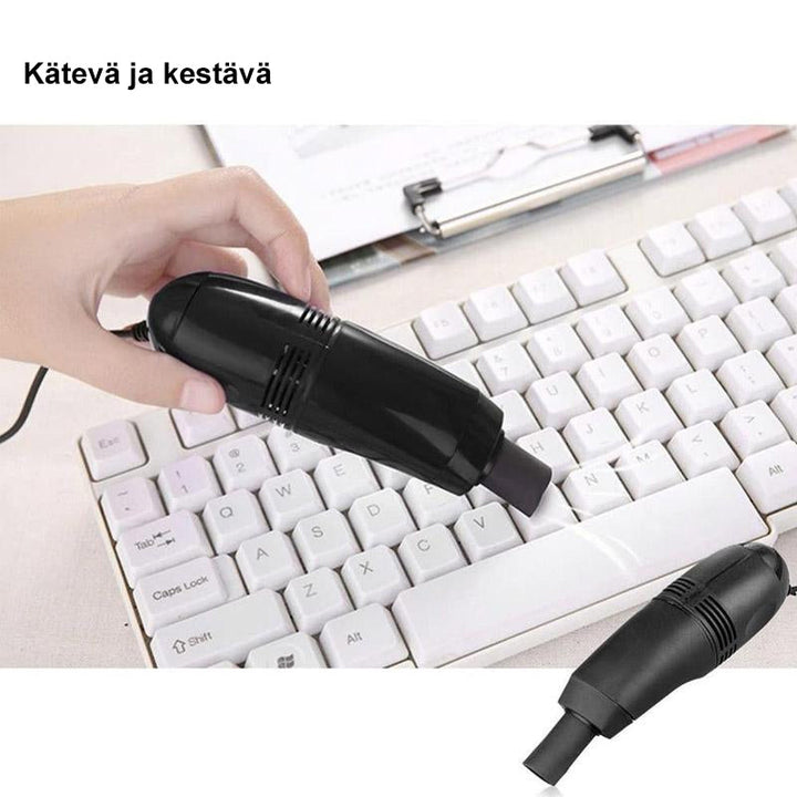 USB-drevet tastaturstøvsuger, sort med LED-lys, kompakt rengøringsværktøj til skrivebord og tastatur.