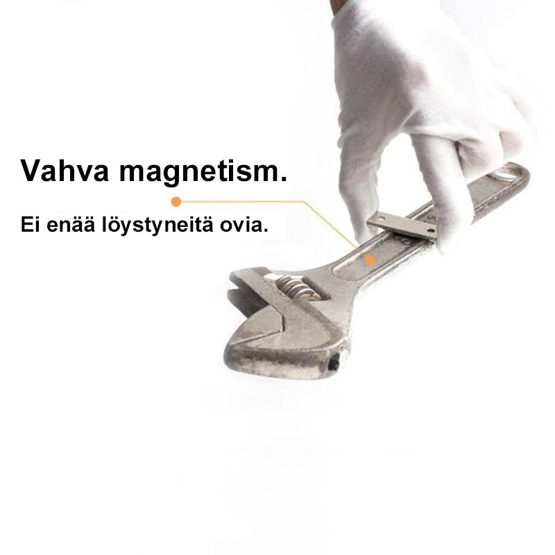 Tynd og effektiv magnetisk dørlukker uden huller, lavet af rustfrit stål. Holder skabslåger lukket uden skader.