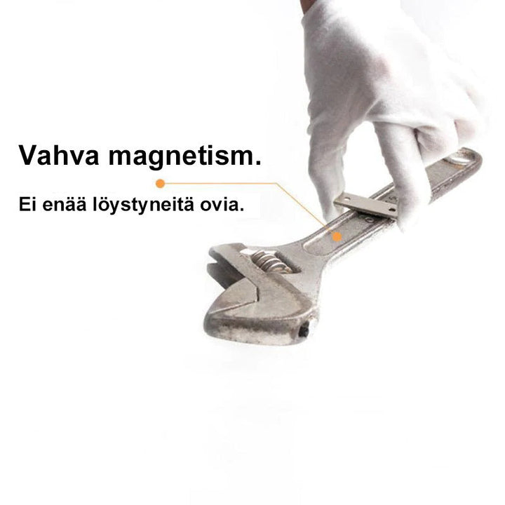 Tynd og effektiv magnetisk dørlukker uden huller, lavet af rustfrit stål. Holder skabslåger lukket uden skader.