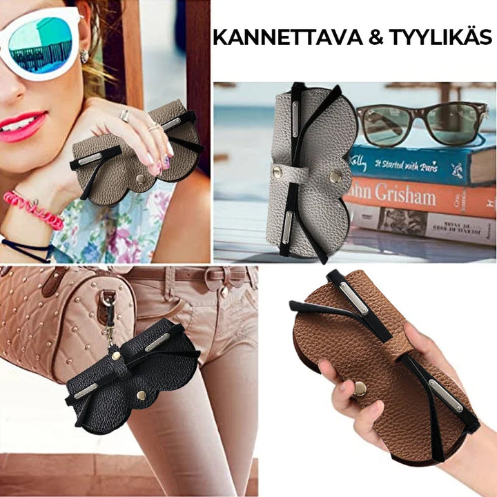 Letvægts læder brilleetui til damer, musehale- og ørneøje-design, i grå, khaki, brun eller sort.