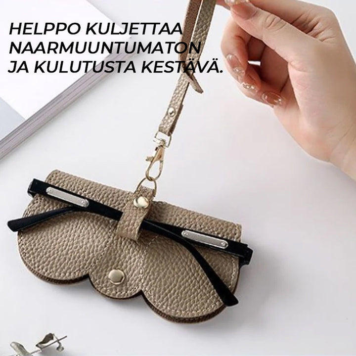 Letvægts læder brilleetui til damer, musehale- og ørneøje-design, i grå, khaki, brun eller sort.