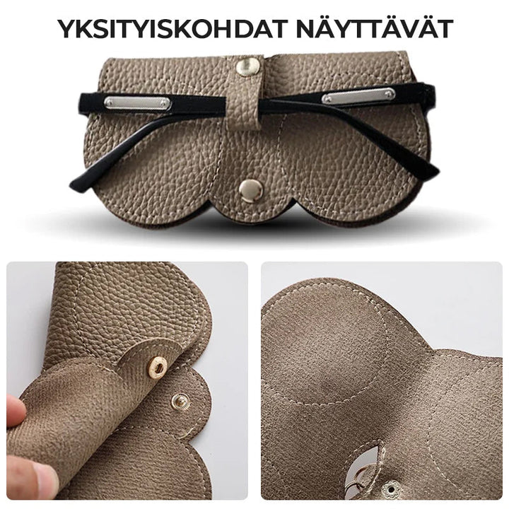 Letvægts læder brilleetui til damer, musehale- og ørneøje-design, i grå, khaki, brun eller sort.