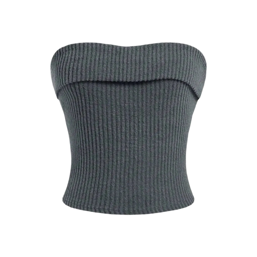Dame bandeau rib effen slim fit cropped top, ribbet tekstur, kort og grunge-stil, afslører skuldrene.