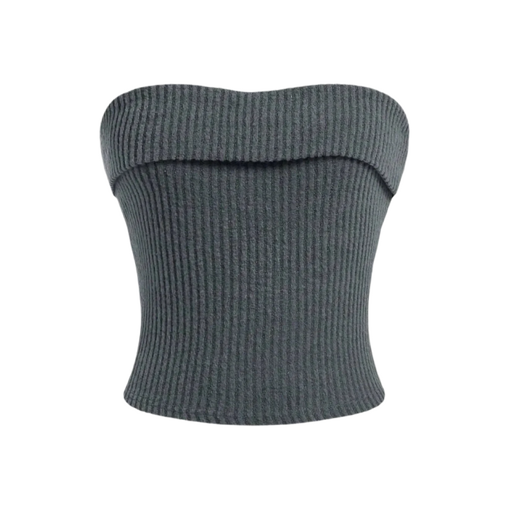 Dame bandeau rib effen slim fit cropped top, ribbet tekstur, kort og grunge-stil, afslører skuldrene.