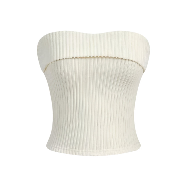 Dame bandeau rib effen slim fit cropped top, ribbet tekstur, kort og grunge-stil, afslører skuldrene.