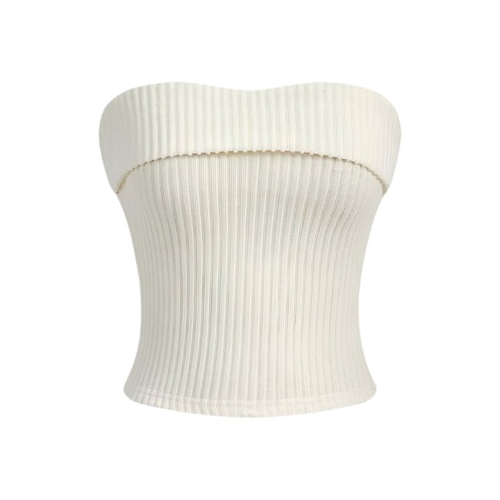 Dame bandeau rib effen slim fit cropped top, ribbet tekstur, kort og grunge-stil, afslører skuldrene.