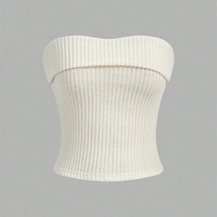 Dame bandeau rib effen slim fit cropped top, ribbet tekstur, kort og grunge-stil, afslører skuldrene.