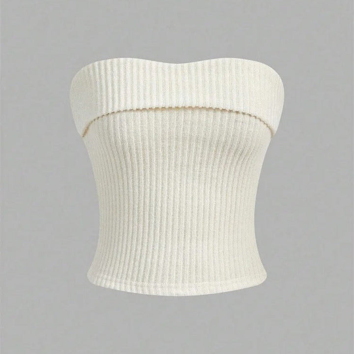 Dame bandeau rib effen slim fit cropped top, ribbet tekstur, kort og grunge-stil, afslører skuldrene.